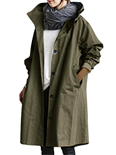 Minetom Damen Windbreaker Elegant Langarm Lange Jacke mit Kapuze Übergangsjacke Atmungsaktiv Parka Leichte Herbst Mantel Grün M von Minetom