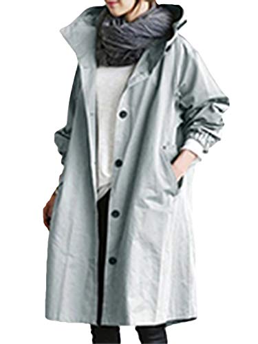 Minetom Damen Windbreaker Elegant Langarm Lange Jacke mit Kapuze Übergangsjacke Atmungsaktiv Parka Leichte Herbst Mantel Hellblau 3XL von Minetom
