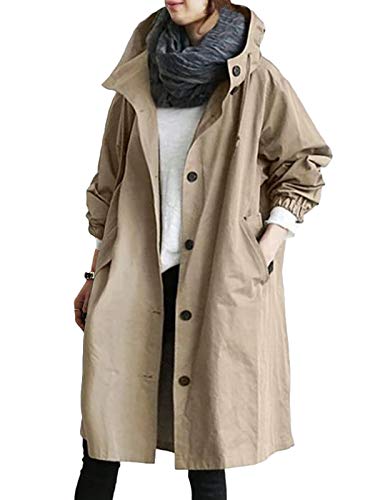 Minetom Damen Windbreaker Elegant Langarm Lange Jacke mit Kapuze Übergangsjacke Atmungsaktiv Parka Leichte Herbst Mantel Khaki S Minetom Damen Windbreaker Elegant Langarm Lange Jacke mit Kapuze Übergangsjacke Atmungsaktiv Parka Leichte Herbst Mantel Khaki S von Minetom