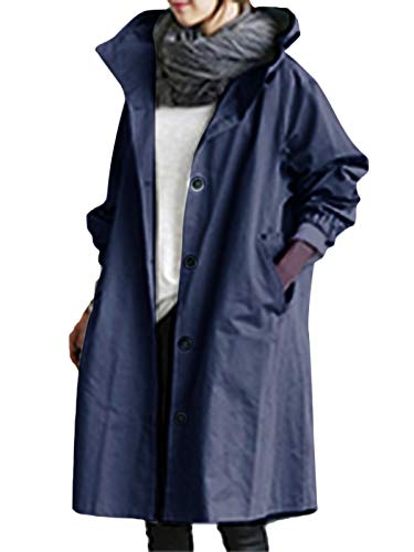 Minetom Damen Windbreaker Elegant Langarm Lange Jacke mit Kapuze Übergangsjacke Atmungsaktiv Parka Leichte Herbst Mantel Marineblau M von Minetom