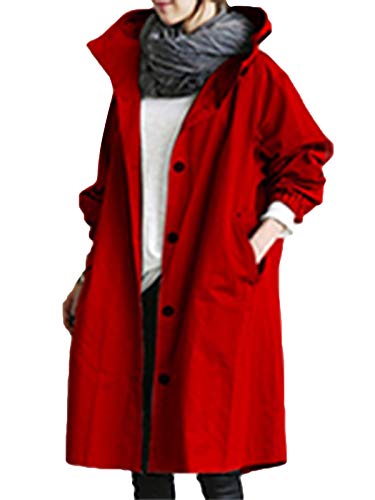 Minetom Damen Windbreaker Elegant Langarm Lange Jacke mit Kapuze Übergangsjacke Atmungsaktiv Parka Leichte Herbst Mantel Rot XXL Minetom Damen Windbreaker Elegant Langarm Lange Jacke mit Kapuze Übergangsjacke Atmungsaktiv Parka Leichte Herbst Mantel Rot XXL von Minetom