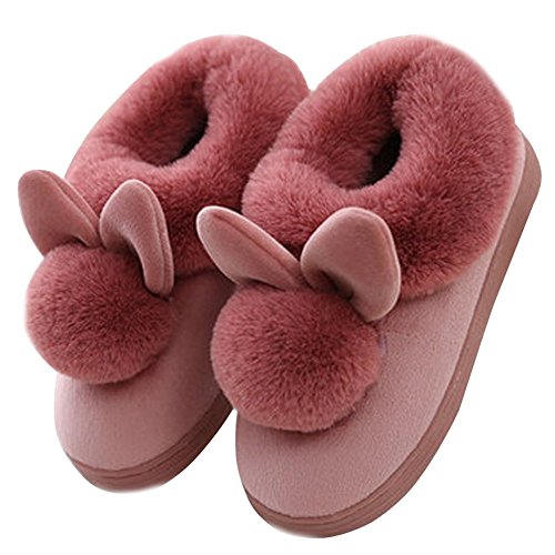 Minetom Winter Baumwolle Pantoffeln Plüsch Wärme Weiche Hausschuhe Kuschelige Home rutschfeste Slippers mit Cartoon für Herren Damen A Weinrot EU 40 41 von Minetom