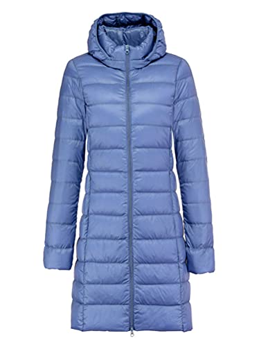 Minetom Damen Winter Jacken Lang Warm Daunenmantel mit Abnehmbare Kapuze Leicht Übergangsjacke Parka Mantel Langarm Daunenjacke A Blau L von Minetom