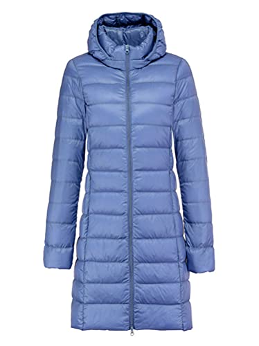 Minetom Damen Winter Jacken Lang Warm Daunenmantel mit Abnehmbare Kapuze Leicht Übergangsjacke Parka Mantel Langarm Daunenjacke A Blau M von Minetom