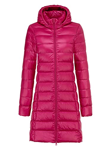 Minetom Damen Winter Jacken Lang Warm Daunenmantel mit Abnehmbare Kapuze Leicht Übergangsjacke Parka Mantel Langarm Daunenjacke A Rose 3XL von Minetom