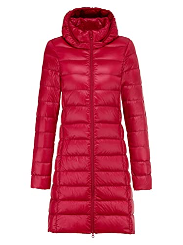 Minetom Damen Winter Jacken Lang Warm Daunenmantel mit Abnehmbare Kapuze Leicht Übergangsjacke Parka Mantel Langarm Daunenjacke A Rot XL von Minetom