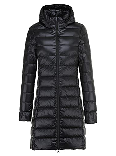 Minetom Damen Winter Jacken Lang Warm Daunenmantel mit Abnehmbare Kapuze Leicht Übergangsjacke Parka Mantel Langarm Daunenjacke A Schwarz XL von Minetom
