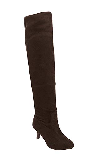 Minetom Damen Winter Overknee Stiefel Wildleder Hoher Absatz Schuhe Lange Stiefel Mode Schenkel Hohe Stiefel Braun EU 38 von Minetom