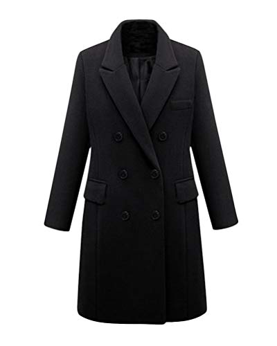 Minetom Damen Winter Revers Wollmantel Trench Jacke Lange Parka Overcoat Outwear Schwarz 48 von Minetom