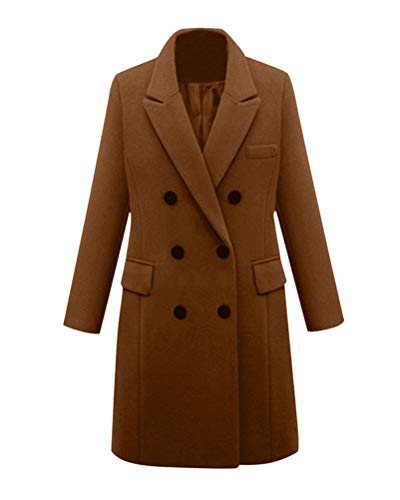 Minetom Damen Winter Revers Wollmantel Trench Jacke Lange Parka Overcoat Outwear Warm Trenchcoat Elegant Knopfleiste Mantel Große Größe Braun 38 von Minetom