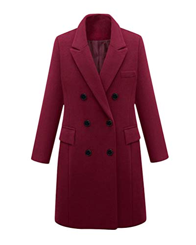 Minetom Damen Winter Revers Wollmantel Trench Jacke Lange Parka Overcoat Outwear Warm Trenchcoat Elegant Knopfleiste Mantel Große Größe Weinrot 36 von Minetom