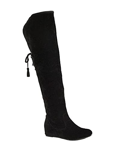 Minetom Damen Winter Warm Schnee Hohe Stiefel Pelzstiefel Flache Schuhe Overknee Schnürsenkel Stiefel Schwarz 36 von Minetom