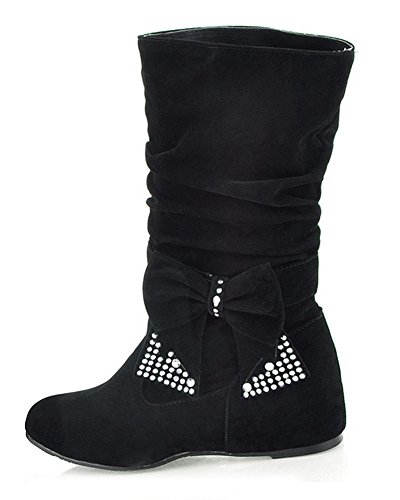 Minetom Damen Winter Warme Bowknotdekoration Stiefeletten Mit Strass Mode Schuhe Schwarz 39 von Minetom