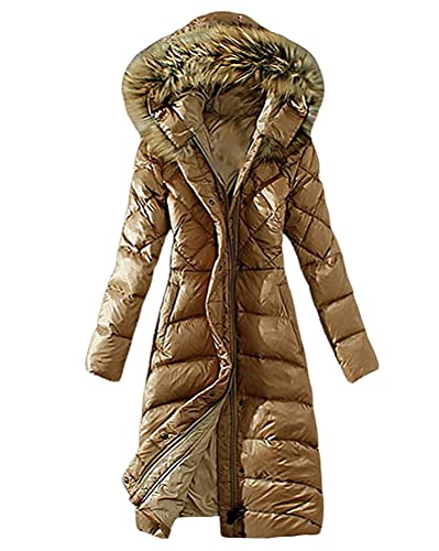 Minetom Damen Winterjacke Lange Daunenjacke Warm Parka Jacke Mit Künstlich Fellkapuze Steppjacke Wintermantel Daunenmantel C Khaki 42 von Minetom
