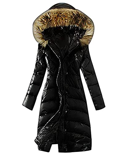 Minetom Damen Winterjacke Lange Daunenjacke Warm Parka Jacke Mit Künstlich Fellkapuze Steppjacke Wintermantel Daunenmantel C Schwarz 40 von Minetom