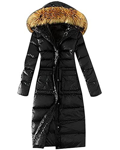 Minetom Damen Winterjacke Lange Daunenjacke Warm Parka Jacke Mit Künstlich Fellkapuze Steppjacke Wintermantel Daunenmantel D Schwarz 38 von Minetom