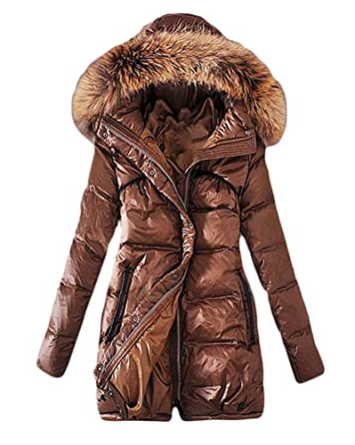 Minetom Damen Winterjacke Lange Daunenjacke Warm Parka Jacke Mit Künstlich Fellkapuze Steppjacke Wintermantel Daunenmantel E Braun 36 von Minetom