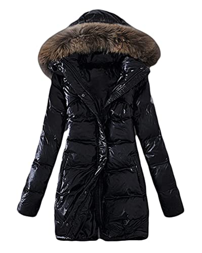 Minetom Damen Winterjacke Lange Daunenjacke Warm Parka Jacke Mit Künstlich Fellkapuze Steppjacke Wintermantel Daunenmantel E Schwarz 34 von Minetom