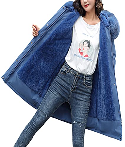 Minetom Damen Winterjacke Lange Daunenjacke Warm Parka Jacke Mit Kunstfellkapuze Steppjacke Kurz Wintermantel Daunenmantel A Blau L von Minetom