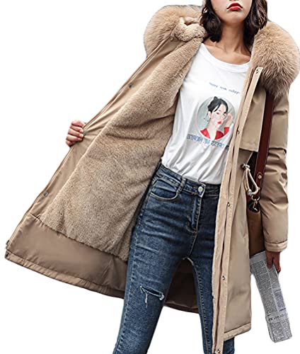 Minetom Damen Winterjacke Lange Daunenjacke Warm Parka Jacke Mit Kunstfellkapuze Steppjacke Kurz Wintermantel Daunenmantel A Khaki 4XL von Minetom