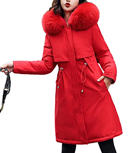 Minetom Damen Winterjacke Lange Daunenjacke Warm Parka Jacke Mit Kunstfellkapuze Steppjacke Kurz Wintermantel Daunenmantel A Rot S von Minetom