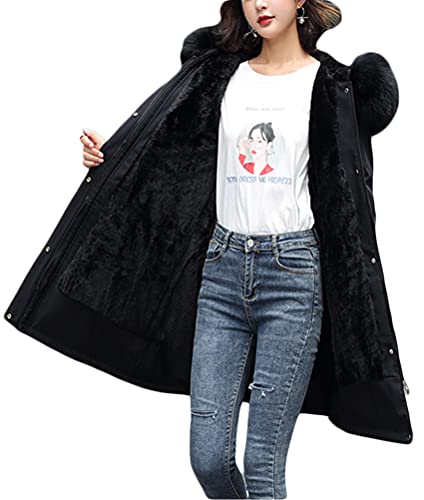 Minetom Damen Winterjacke Lange Daunenjacke Warm Parka Jacke Mit Kunstfellkapuze Steppjacke Kurz Wintermantel Daunenmantel A Schwarz XS von Minetom