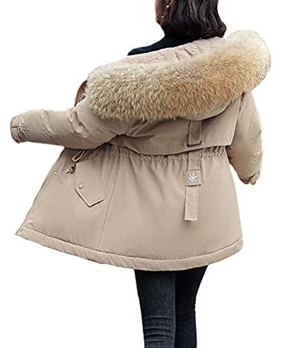 Minetom Damen Winterjacke Lange Daunenjacke Warm Parka Jacke Mit Kunstfellkapuze Steppjacke Kurz Wintermantel Daunenmantel C Beige XS von Minetom