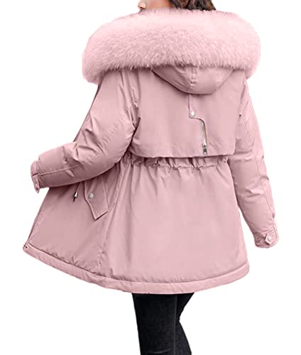Minetom Damen Winterjacke Lange Daunenjacke Warm Parka Jacke Mit Kunstfellkapuze Steppjacke Kurz Wintermantel Daunenmantel C Rosa L von Minetom