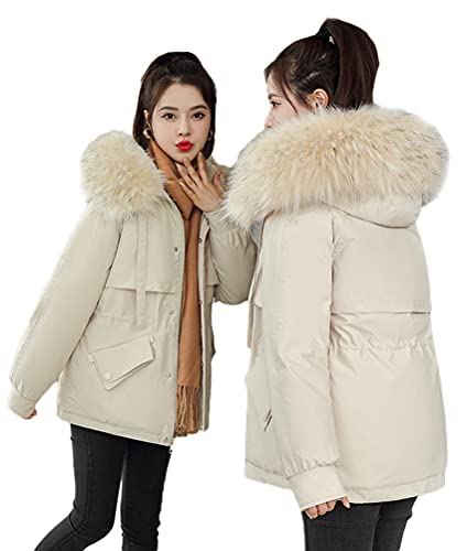 Minetom Damen Winterjacke Lange Daunenjacke Warm Parka Jacke Mit Kunstfellkapuze Steppjacke Kurz Wintermantel Daunenmantel D Beige L von Minetom