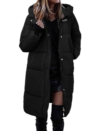 Minetom Damen Winterjacke Mit Kapuze Parka Jacke Winter Warm Steppjacke Wintermantel Daunenjacke Outdoor Puffer Jacket Gepolstert Kapuzenjacke A Schwarz XS von Minetom