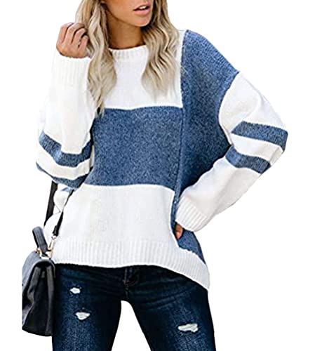 Minetom Damen Winterjacke Warm Strickjacke Rundhals Cardigan Strickpullover Casual Pullis Langarm Wrap Wickel Pullover Sweater A Blau L von Minetom