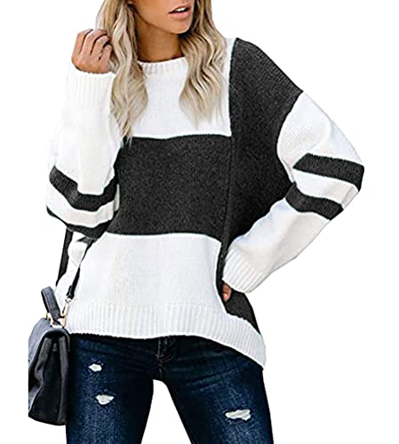 Minetom Damen Winterjacke Warm Strickjacke Rundhals Cardigan Strickpullover Casual Pullis Langarm Wrap Wickel Pullover Sweater A Schwarz L von Minetom