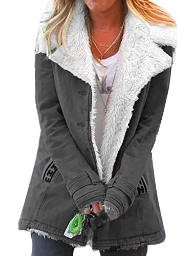 Minetom Damen Winterjacke Warm Verdicken Mantel Mit Plüsch Wintermantel Lange Casual Daunenjacke Jacke Outwear Winter Warm Trenchcoat mit Tasche (40, Grau) von Minetom