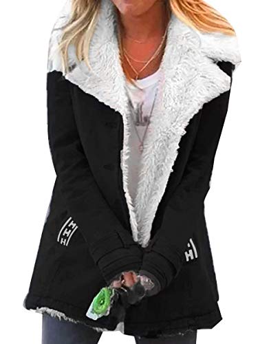 Minetom Damen Winterjacke Warm Verdicken Mantel Mit Plüsch Wintermantel Lange Daunenjacke Jacke Outwear Winter Warm Trenchcoat mit Tasche (40, Schwarz) von Minetom