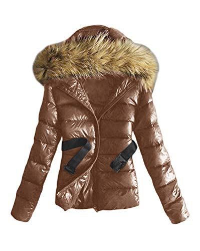 Minetom Damen Winterjacke Wintermantel Daunenjacke Jacke Outwear Frauen Winter Daunenmantel Mit Pelzkragen Mantel Steppmantel (36, Kurz Braun) von Minetom