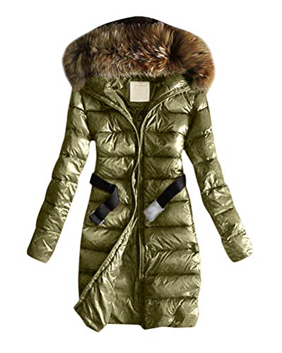 Minetom Damen Winterjacke Wintermantel Daunenjacke Jacke Outwear Frauen Winter Daunenmantel Mit Pelzkragen Mantel Steppmantel (36, Lange Grün) von Minetom