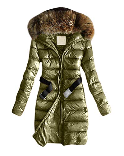 Minetom Damen Winterjacke Wintermantel Daunenjacke Jacke Outwear Frauen Winter Daunenmantel Mit Pelzkragen Mantel Steppmantel (36, Lange Grün) von Minetom