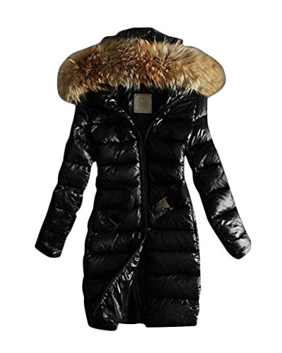 Minetom Damen Winterjacke Wintermantel Daunenjacke Jacke Outwear Frauen Winter Daunenmantel Mit Pelzkragen Mantel Steppmantel (44, Lange Schwarz) von Minetom