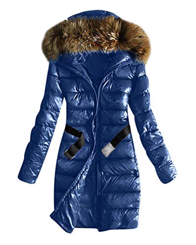 Minetom Damen Winterjacke Wintermantel Daunenjacke Jacke Outwear Frauen Winter Daunenmantel Mit Pelzkragen Mantel Steppmantel Lange Blau 36 von Minetom