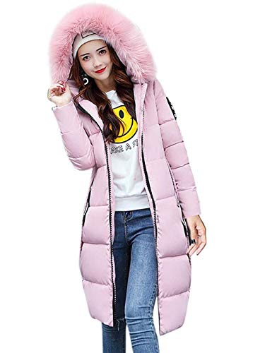 Minetom Damen Winterjacke Wintermantel Lange Daunenjacke Jacke Outwear Warm Daunenmantel Lässig Dicker Slim Down mit Kapuze Winddicht Steppjacke Rosa 40 von Minetom