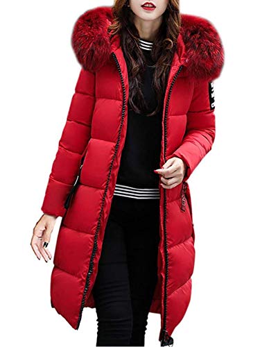 Minetom Damen Winterjacke Wintermantel Lange Daunenjacke Jacke Outwear Warm Daunenmantel Lässig Dicker Slim Down mit Kapuze Winddicht Steppjacke Rot 34 von Minetom