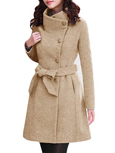 Minetom Damen Winterjacke Wintermantel Lange Jacke mit Gürtel Tasten Frauen Elegant Warm Mantel Wollmantel Trenchcoat Outwear Parka Khaki DE 42 von Minetom