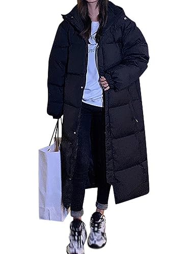 Minetom Damen Wintermantel Lang Mantel Steppmantel Mit Kapuze Winter Langarm Warm Winddicht Jacke Outdoorjacke Steppjacke Steppmantel A Schwarz S von Minetom