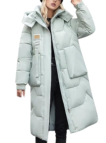 Minetom Damen Wintermantel Lang Mantel Steppmantel Mit Kapuze Winter Langarm Warm Winddicht Jacke Outdoorjacke Steppjacke Steppmantel C Grün XXL von Minetom