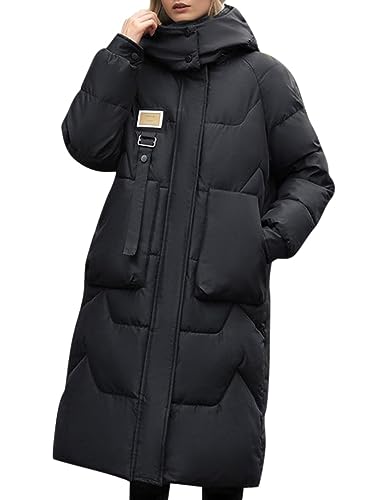 Minetom Damen Wintermantel Lang Mantel Steppmantel Mit Kapuze Winter Langarm Warm Winddicht Jacke Outdoorjacke Steppjacke Steppmantel C Schwarz L von Minetom