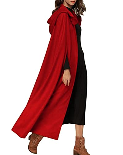 Minetom Damen Wintermantel Warm Mantel Taschen Langarm Mantel Mit Kapuze Ausgestellter Mantel Kleider Winterjacke Outwear Trenchcoat D Rot XXL von Minetom