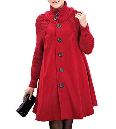 Minetom Damen Wintermantel Warm Mantel Taschen Langarm Mantel Mit Kapuze Damen Ausgestellter Mantel Kleider Winterjacke Outwear C Rot L von Minetom