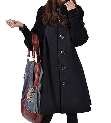 Minetom Damen Wintermantel Warm Mantel Taschen Langarm Mantel Mit Kapuze Damen Ausgestellter Mantel Kleider Winterjacke Outwear C Schwarz L von Minetom