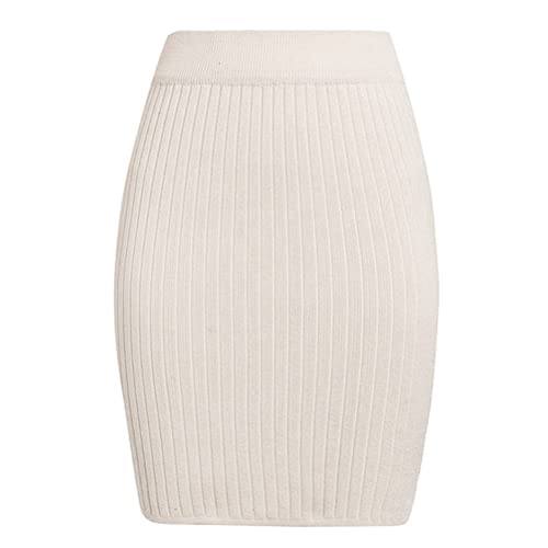 Minetom Damen Winterrock Hohe Taille Strickrock Wickelkleid Midikleid Freizeitkleider Midirock Herbst Winter Bleistift Rock Slim Fit Freizeitrock A Weiß XS von Minetom