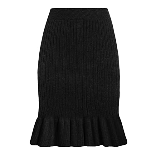 Minetom Damen Winterrock Hohe Taille Strickrock Wickelkleid Midikleid Freizeitkleider Midirock Herbst Winter Bleistift Rock Slim Fit Freizeitrock B Schwarz S von Minetom